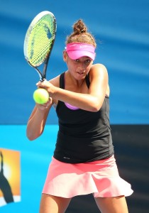 during the final of the 2016 Australian Open play off series at Melbourne Park on December 20, 2015 in Melbourne, Australia.